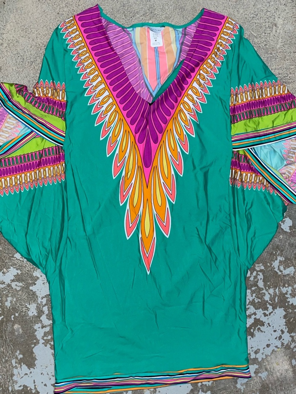 Trina Turk Vibrant Teal Boho V-Neck Women's swim cover up Top